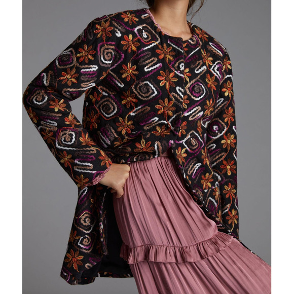 Anthropologie Hutch Floral Embroidered Coat Womens Small Retro Boho Artsy NWT - Picture 2 of 16